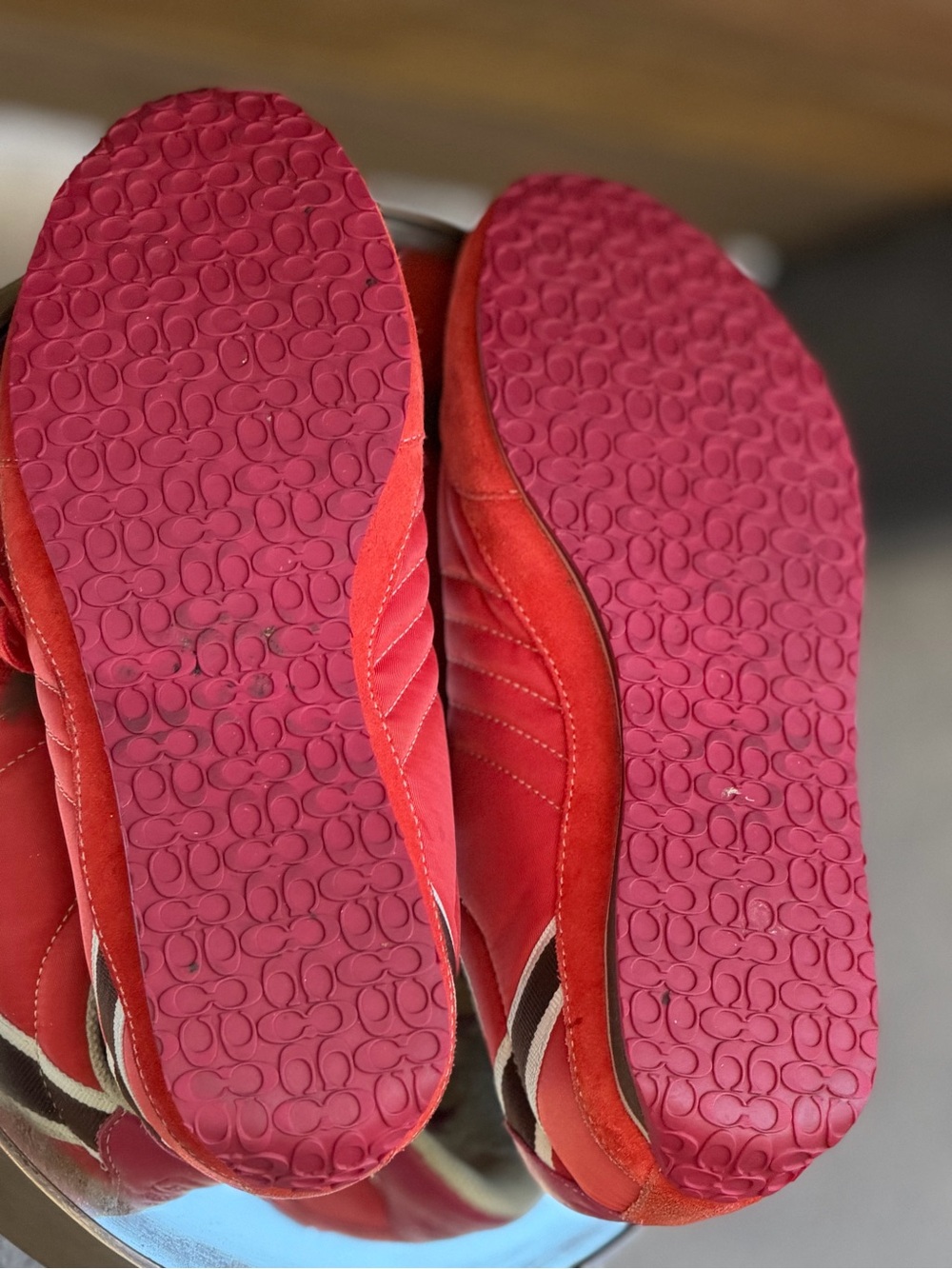 Coach Nikki Sneaker Red Suede Nylon Signature Sole Lace Up Size 8 - Picture 6 of 6